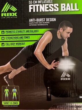 RBX Black Fitness Stability Ball with Pump